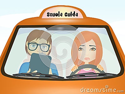 Girl doing driving school examination Stock Photo