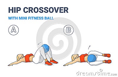 Girl Doing Hip or Knee Roll Exercise with Fitness Mini Ball Guidance. Lower Body Russian Twist. Vector Illustration