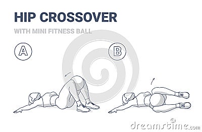 Girl Doing Hip Roll Exercise with Fitness Mini Ball Guidance Illustration. Lower Body Russian Twist. Vector Illustration