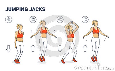 Girl doing Jumping Jacks Exercise Workout Silhouettes. Vector Illustration
