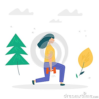 Girl doing lunges with dumbbells Vector Illustration