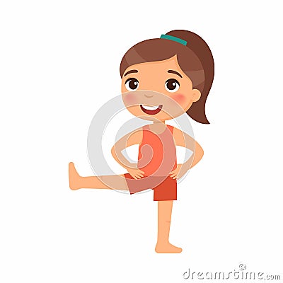 Girl doing morning sport exercises flat vector illustration. Vector Illustration