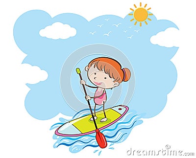 A Girl Doing Stand Up Paddle Board Vector Illustration