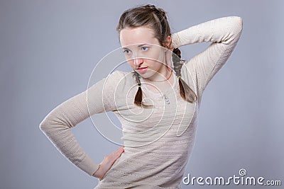 Girl doing workout after sedentary work Stock Photo