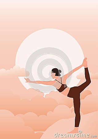 A girl doing yoga on the edge of a cliff. Woman stand in Lord of the dance pose. International Yoga day vector illustration Vector Illustration