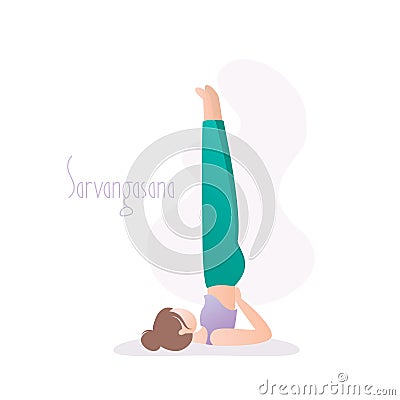 Girl doing yoga pose,houlderstand or Sarvangasana asana in hatha yoga Vector Illustration