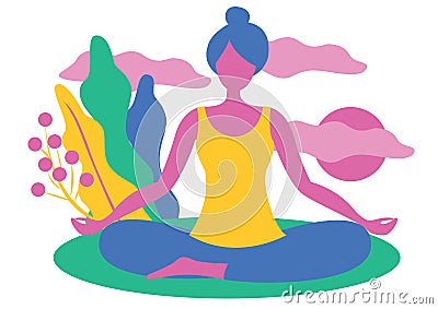 Girl doing yoga sitting in lotus position Vector Illustration