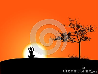 Girl doing Yoga in sunset Vector Illustration