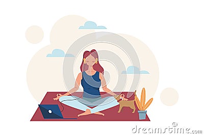 Girl doing yoga to stress release Vector Illustration
