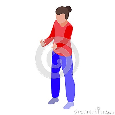 Girl dont want dislike icon, isometric style Vector Illustration