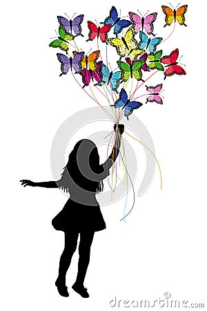 Girl dragged by butterflies Vector Illustration