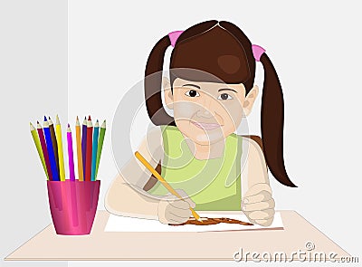 Girl drawing Vector Illustration
