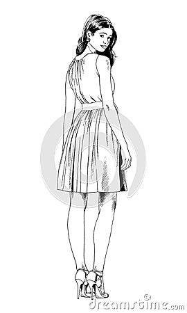 The girl drawn with ink Vector Illustration