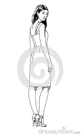 The girl drawn with ink Vector Illustration