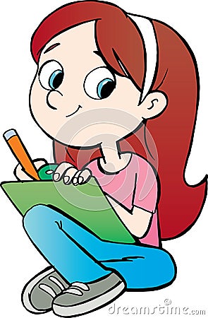 Girl draws with a board on her knees Vector Illustration