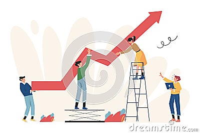 Girl draws a graph up, promotion motivation, way to achieve the goal Vector Illustration