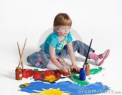 The girl draws on a white background Stock Photo
