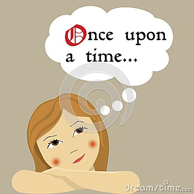 Girl dreaming of fairy tales Vector Illustration