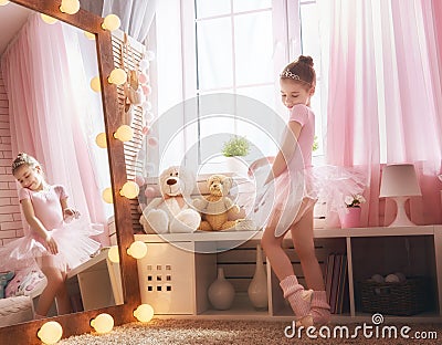 Girl dreams of becoming a ballerina Stock Photo