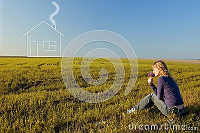 Girl dreams of the house Stock Photo