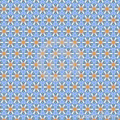 Simple romantic delicate floral pattern with white geometric mosaic daisies on a blue background Stock Photo