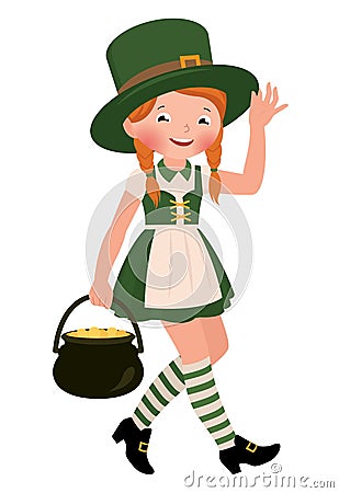 Girl dressed as Saint Patrick Day Vector Illustration