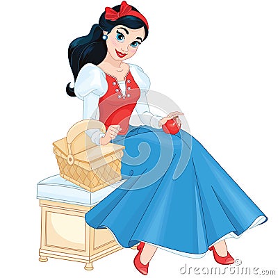 Girl dressed in a costume of Princess Snow White Vector Illustration