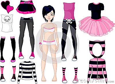 Girl with dresses . Emo stile Vector Illustration