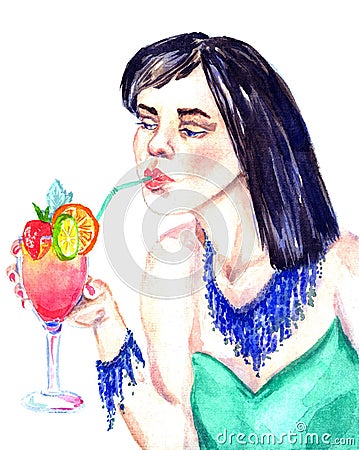 Girl drinking cocktail Stock Photo