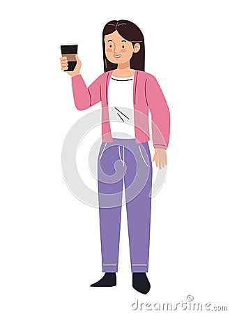 girl drinking coffee reusable Vector Illustration