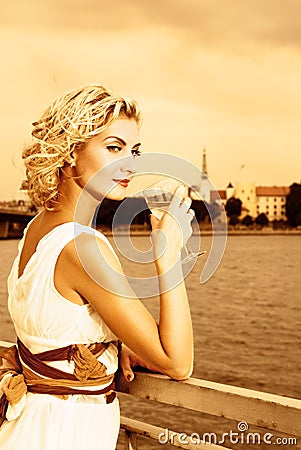 Girl drinks champagne Stock Photo