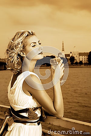 Girl drinks champagne Stock Photo