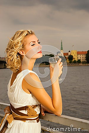 Girl drinks champagne Stock Photo