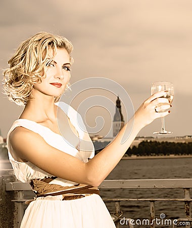 Girl drinks champagne Stock Photo