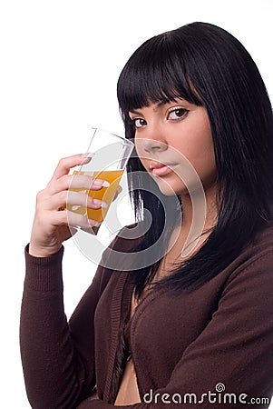 The girl drinks juice Stock Photo