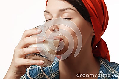 Girl drinks milk Stock Photo