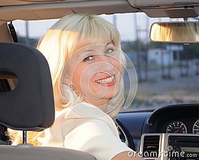 Girl driving a car Stock Photo