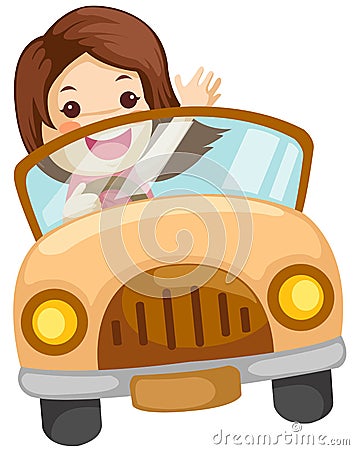 Girl driving a car Vector Illustration
