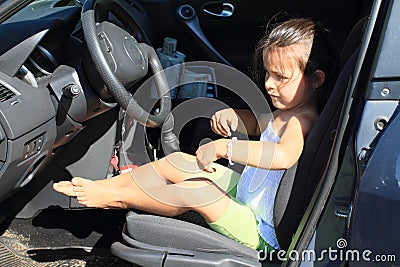 Girl driving a car Stock Photo