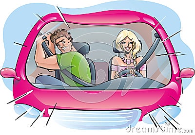 Girl is driving fast Vector Illustration