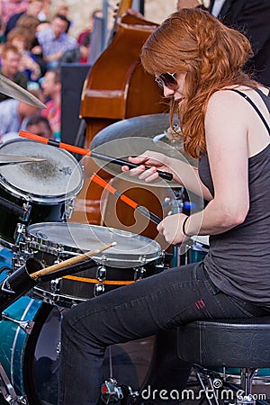 Girl Drummer Editorial Stock Photo