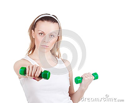 Girl with dumbbells Stock Photo