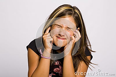 Girl with ear pain Stock Photo