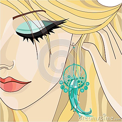 Girl with Earring Vector Illustration