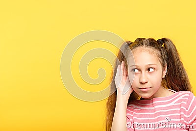 Girl eavesdrop listen secrets gossip curiosity pry Stock Photo