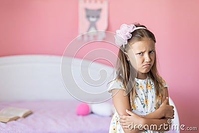 A girl of eight years old, offended. Stock Photo
