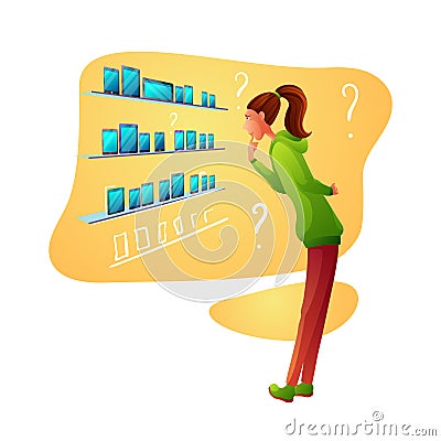 Girl in electronics shop flat vector illustration Vector Illustration