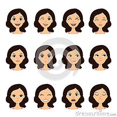 Girl emotion faces cartoon vector illustration Vector Illustration