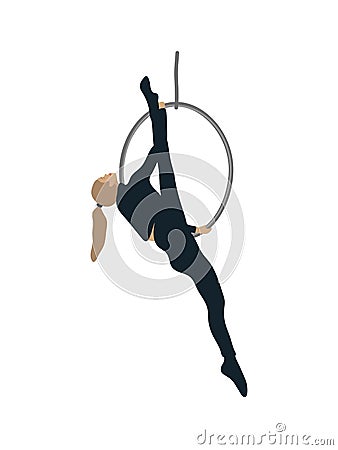 The girl is engaged in aerial acrobatics. Vector Illustration for your business, scrapbook, magazine Stock Photo