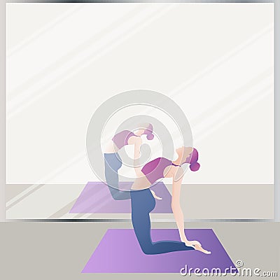 The girl is engaged in yoga. Flexible slim figure Cartoon Illustration